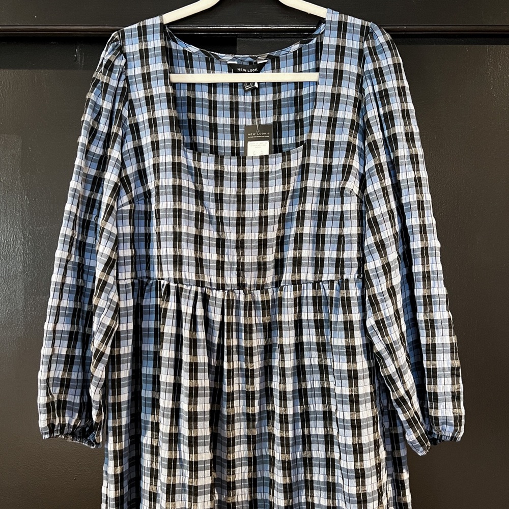 New Look ASOS Dress NWT Checkered Blue | US 12/UK 16